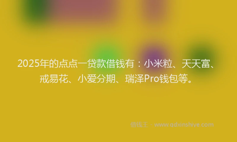 2025年的点点一贷款借钱有：小米粒、天天富、戒易花、小爱分期、瑞泽Pro钱包等。