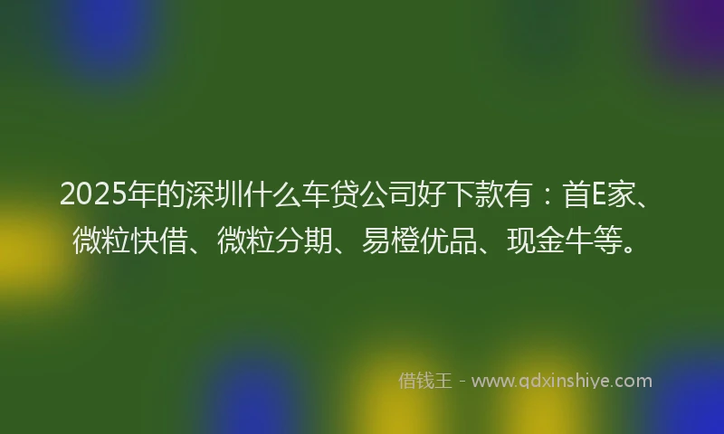 2025年的深圳什么车贷公司好下款有：首E家、微粒快借、微粒分期、易橙优品、现金牛等。