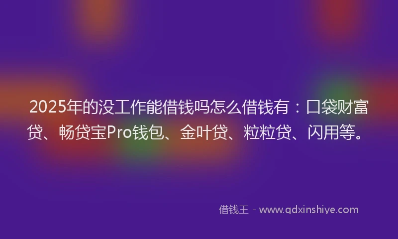 2025年的没工作能借钱吗怎么借钱有：口袋财富贷、畅贷宝Pro钱包、金叶贷、粒粒贷、闪用等。