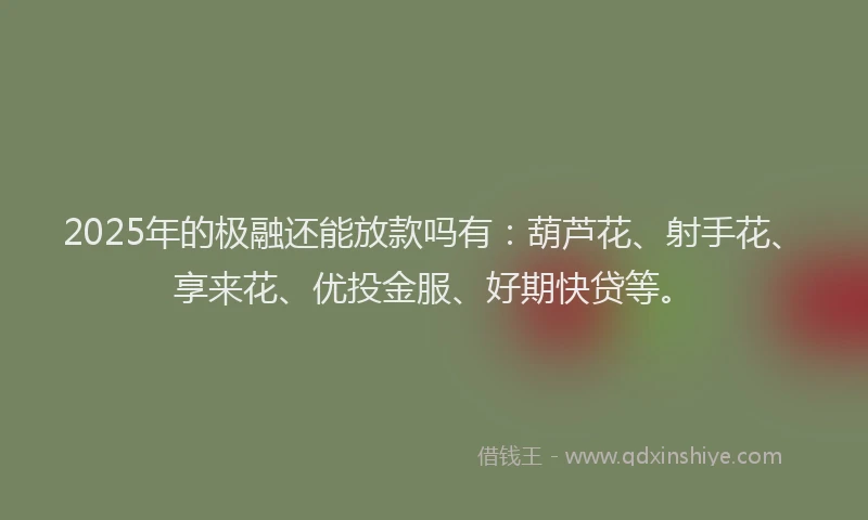 2025年的极融还能放款吗有：葫芦花、射手花、享来花、优投金服、好期快贷等。