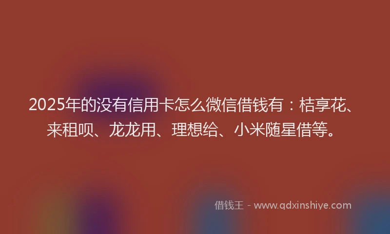 2025年的没有信用卡怎么微信借钱有：桔享花、来租呗、龙龙用、理想给、小米随星借等。