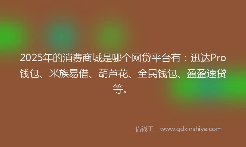 2025年的消费商城是哪个网贷平台有：迅达Pro钱包、米族易借、葫芦花、全民钱包、盈盈速贷等。