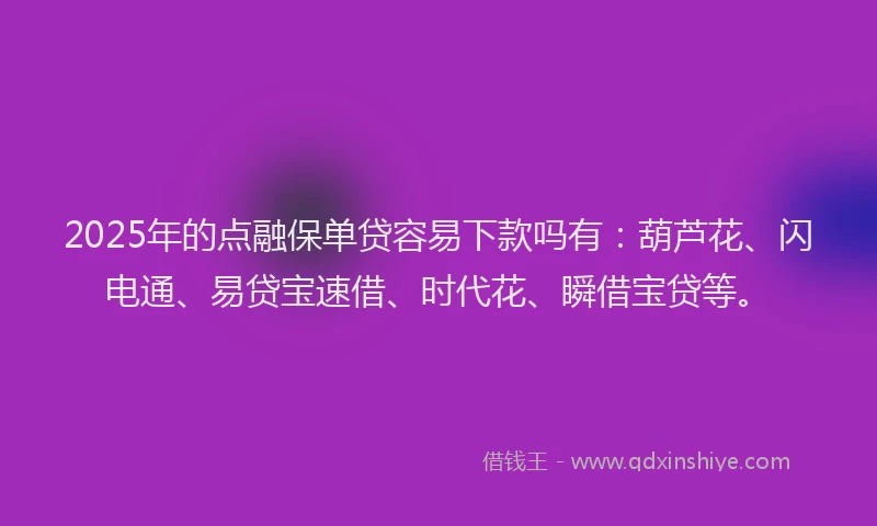 2025年的点融保单贷容易下款吗有：葫芦花、闪电通、易贷宝速借、时代花、瞬借宝贷等。