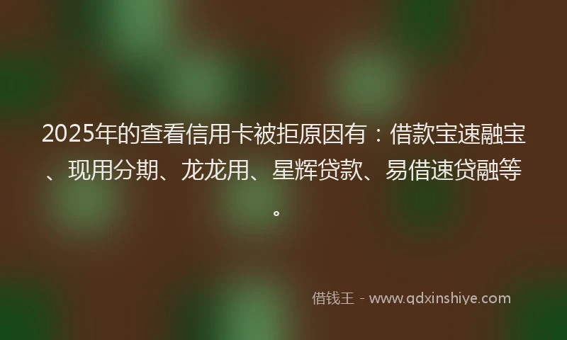 2025年的查看信用卡被拒原因有：借款宝速融宝、现用分期、龙龙用、星辉贷款、易借速贷融等。