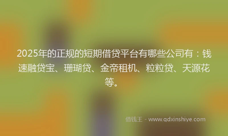 2025年的正规的短期借贷平台有哪些公司有：钱速融贷宝、珊瑚贷、金帝租机、粒粒贷、天源花等。