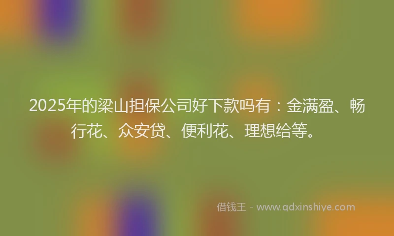 2025年的梁山担保公司好下款吗有：金满盈、畅行花、众安贷、便利花、理想给等。