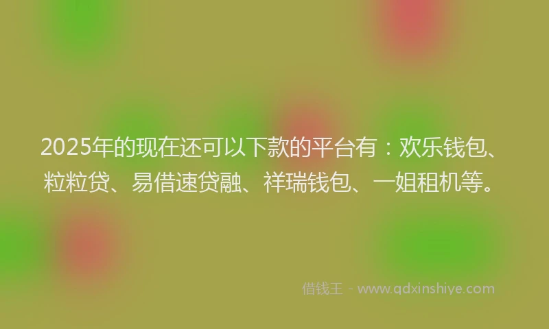 2025年的现在还可以下款的平台有：欢乐钱包、粒粒贷、易借速贷融、祥瑞钱包、一姐租机等。