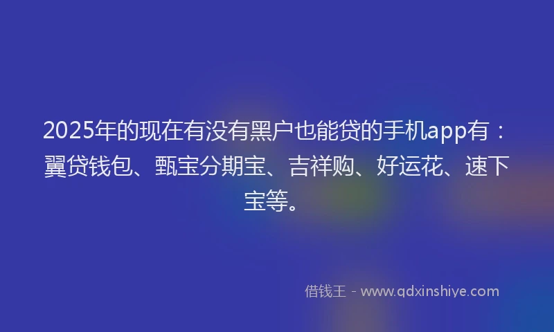 2025年的现在有没有黑户也能贷的手机app有：翼贷钱包、甄宝分期宝、吉祥购、好运花、速下宝等。