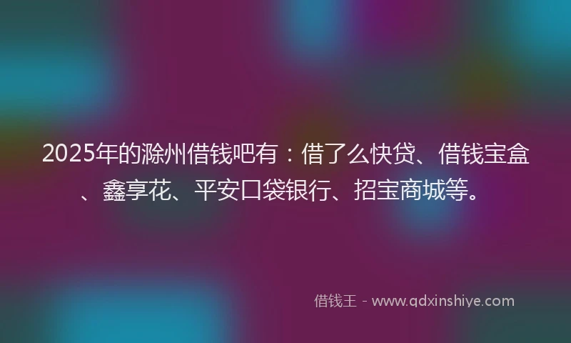 2025年的滁州借钱吧有：借了么快贷、借钱宝盒、鑫享花、平安口袋银行、招宝商城等。