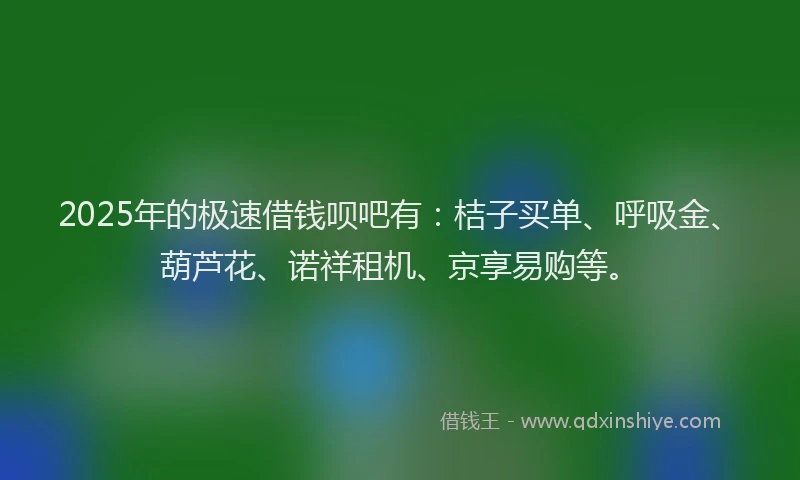 2025年的极速借钱呗吧有：桔子买单、呼吸金、葫芦花、诺祥租机、京享易购等。