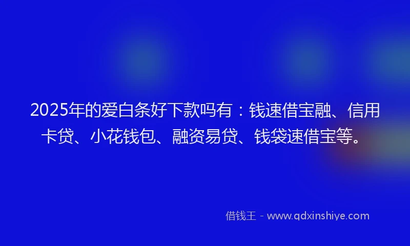 2025年的爱白条好下款吗有：钱速借宝融、信用卡贷、小花钱包、融资易贷、钱袋速借宝等。
