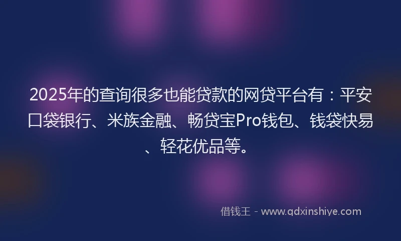 2025年的查询很多也能贷款的网贷平台有：平安口袋银行、米族金融、畅贷宝Pro钱包、钱袋快易、轻花优品等。