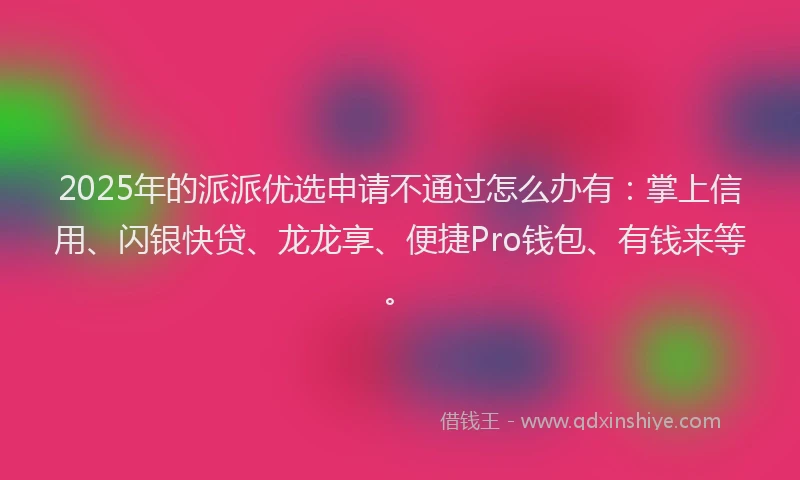 2025年的派派优选申请不通过怎么办有：掌上信用、闪银快贷、龙龙享、便捷Pro钱包、有钱来等。