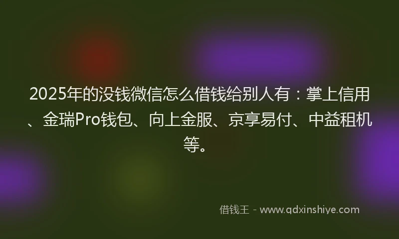2025年的没钱微信怎么借钱给别人有：掌上信用、金瑞Pro钱包、向上金服、京享易付、中益租机等。
