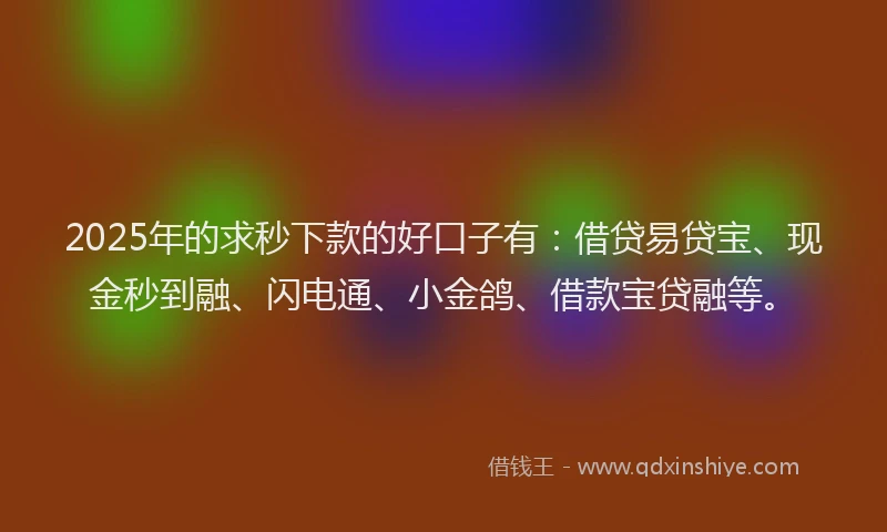 2025年的求秒下款的好口子有：借贷易贷宝、现金秒到融、闪电通、小金鸽、借款宝贷融等。