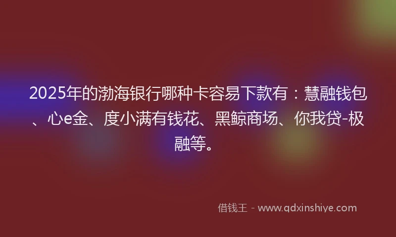 2025年的渤海银行哪种卡容易下款有：慧融钱包、心e金、度小满有钱花、黑鲸商场、你我贷-极融等。