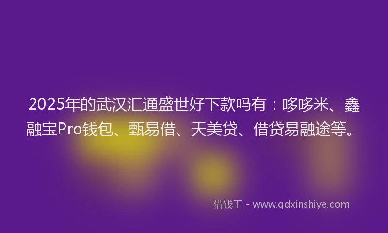 2025年的武汉汇通盛世好下款吗有：哆哆米、鑫融宝Pro钱包、甄易借、天美贷、借贷易融途等。