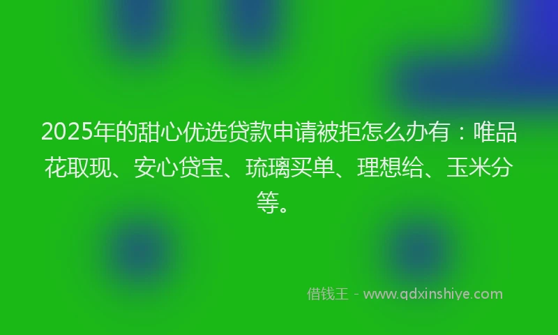2025年的甜心优选贷款申请被拒怎么办有：唯品花取现、安心贷宝、琉璃买单、理想给、玉米分等。