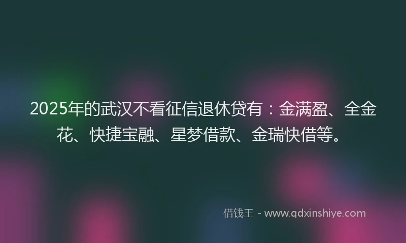2025年的武汉不看征信退休贷有：金满盈、全金花、快捷宝融、星梦借款、金瑞快借等。