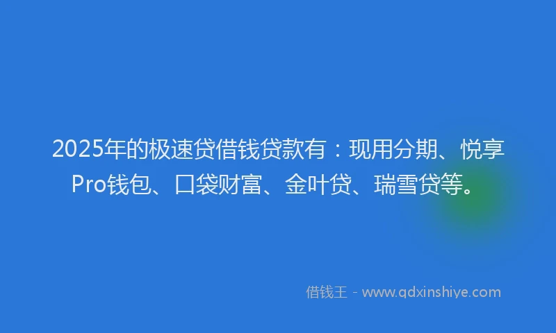 2025年的极速贷借钱贷款有：现用分期、悦享Pro钱包、口袋财富、金叶贷、瑞雪贷等。