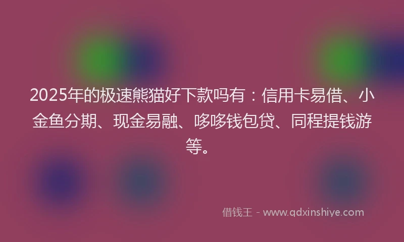 2025年的极速熊猫好下款吗有：信用卡易借、小金鱼分期、现金易融、哆哆钱包贷、同程提钱游等。
