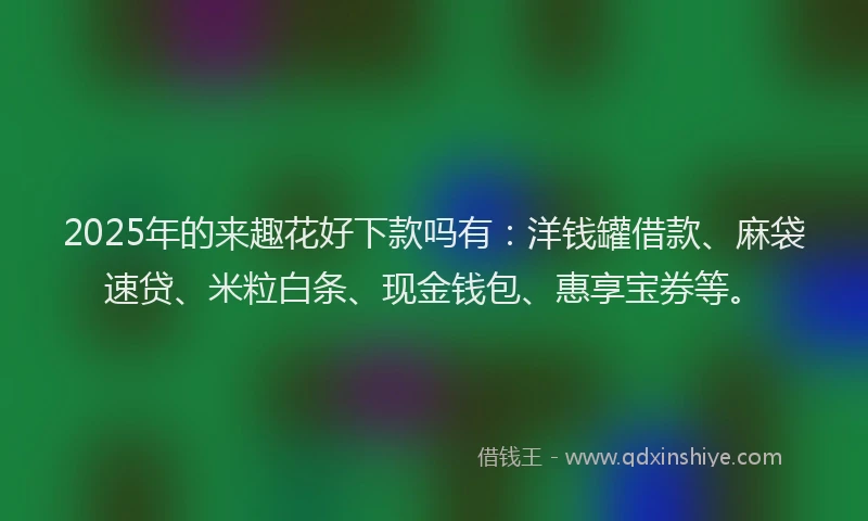 2025年的来趣花好下款吗有：洋钱罐借款、麻袋速贷、米粒白条、现金钱包、惠享宝券等。