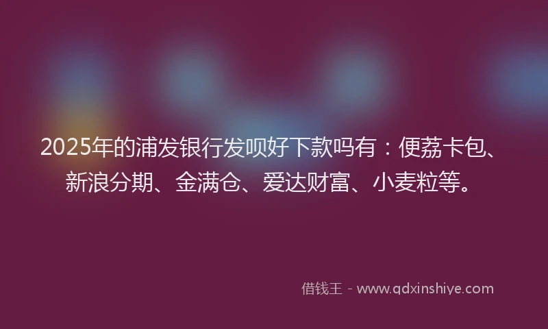 2025年的浦发银行发呗好下款吗有：便荔卡包、新浪分期、金满仓、爱达财富、小麦粒等。