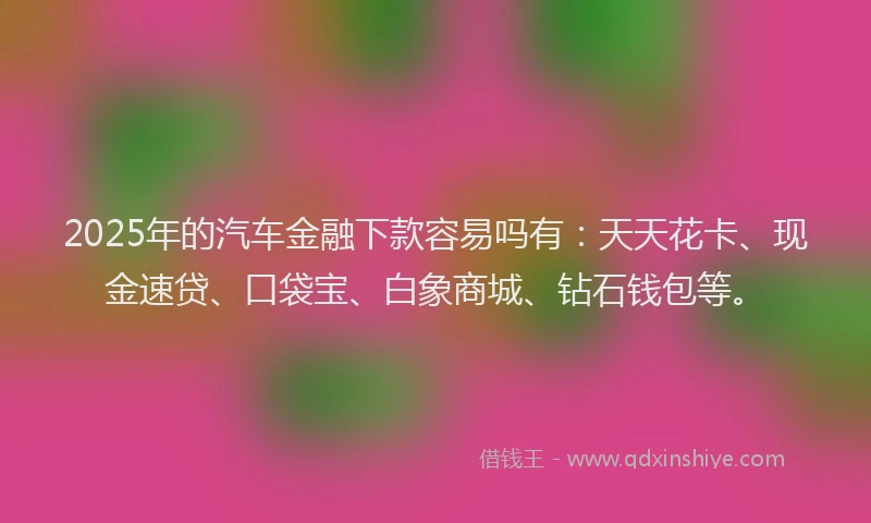 2025年的汽车金融下款容易吗有：天天花卡、现金速贷、口袋宝、白象商城、钻石钱包等。