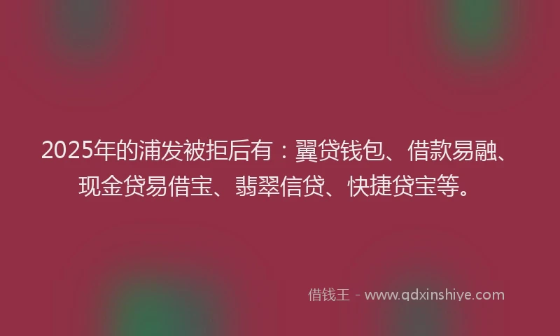 2025年的浦发被拒后有：翼贷钱包、借款易融、现金贷易借宝、翡翠信贷、快捷贷宝等。