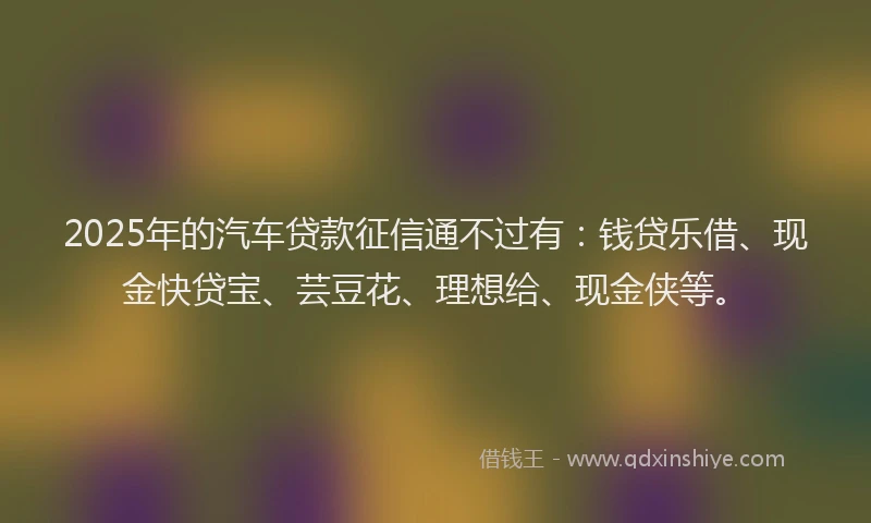 2025年的汽车贷款征信通不过有：钱贷乐借、现金快贷宝、芸豆花、理想给、现金侠等。