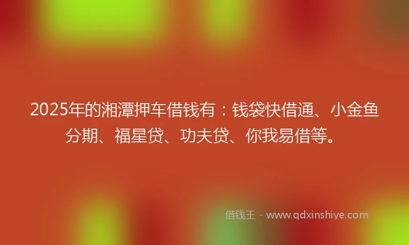 2025年的湘潭押车借钱有：钱袋快借通、小金鱼分期、福星贷、功夫贷、你我易借等。