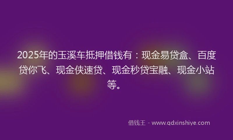 2025年的玉溪车抵押借钱有：现金易贷盒、百度贷你飞、现金侠速贷、现金秒贷宝融、现金小站等。