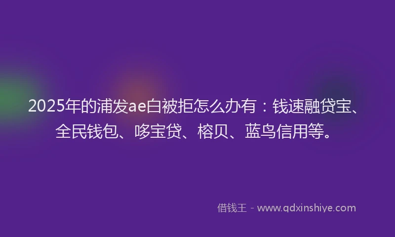 2025年的浦发ae白被拒怎么办有：钱速融贷宝、全民钱包、哆宝贷、榕贝、蓝鸟信用等。