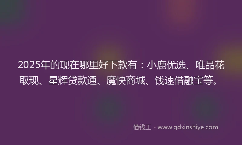 2025年的现在哪里好下款有：小鹿优选、唯品花取现、星辉贷款通、魔快商城、钱速借融宝等。