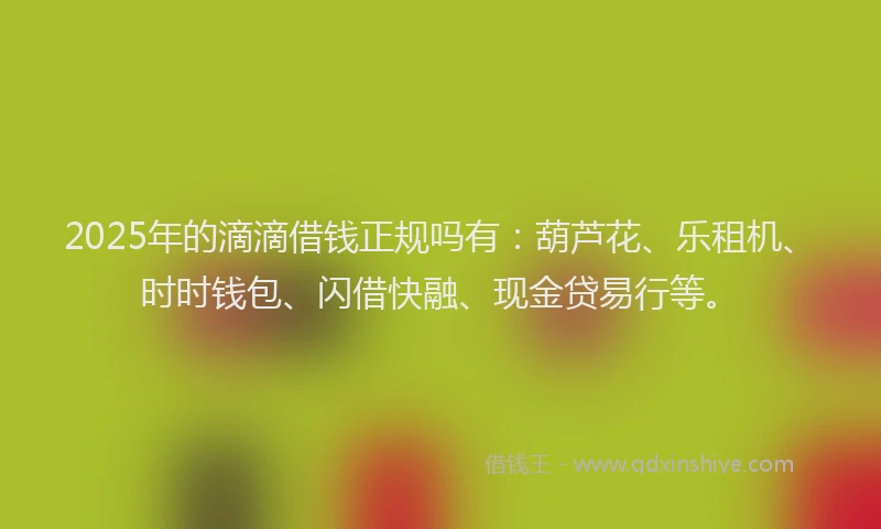 2025年的滴滴借钱正规吗有：葫芦花、乐租机、时时钱包、闪借快融、现金贷易行等。
