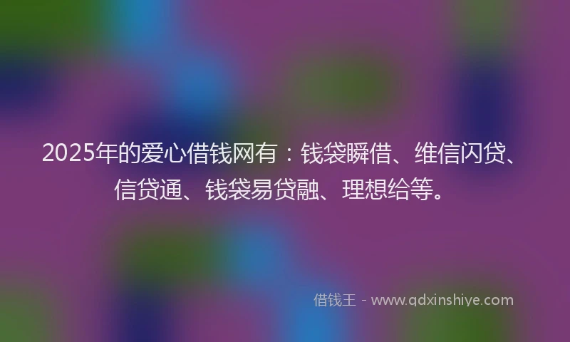 2025年的爱心借钱网有：钱袋瞬借、维信闪贷、信贷通、钱袋易贷融、理想给等。
