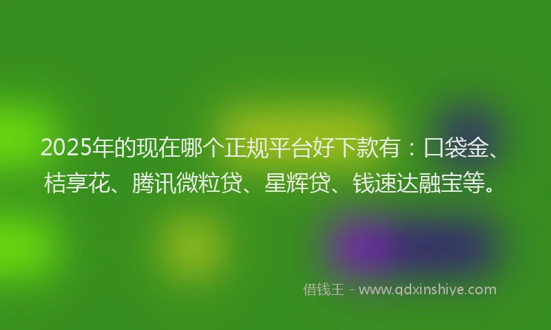 2025年的现在哪个正规平台好下款有：口袋金、桔享花、腾讯微粒贷、星辉贷、钱速达融宝等。