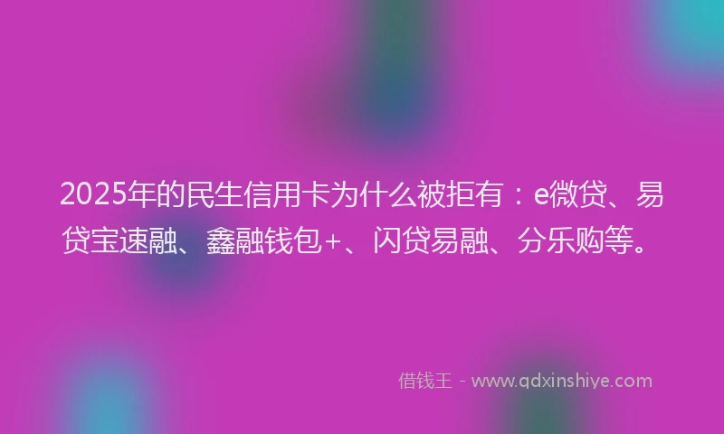 2025年的民生信用卡为什么被拒有：e微贷、易贷宝速融、鑫融钱包+、闪贷易融、分乐购等。