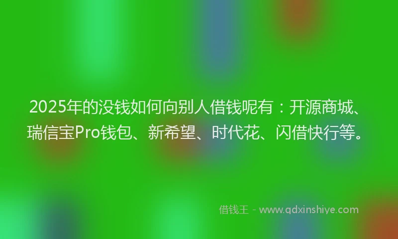 2025年的没钱如何向别人借钱呢有：开源商城、瑞信宝Pro钱包、新希望、时代花、闪借快行等。