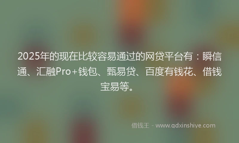 2025年的现在比较容易通过的网贷平台有：瞬信通、汇融Pro+钱包、甄易贷、百度有钱花、借钱宝易等。