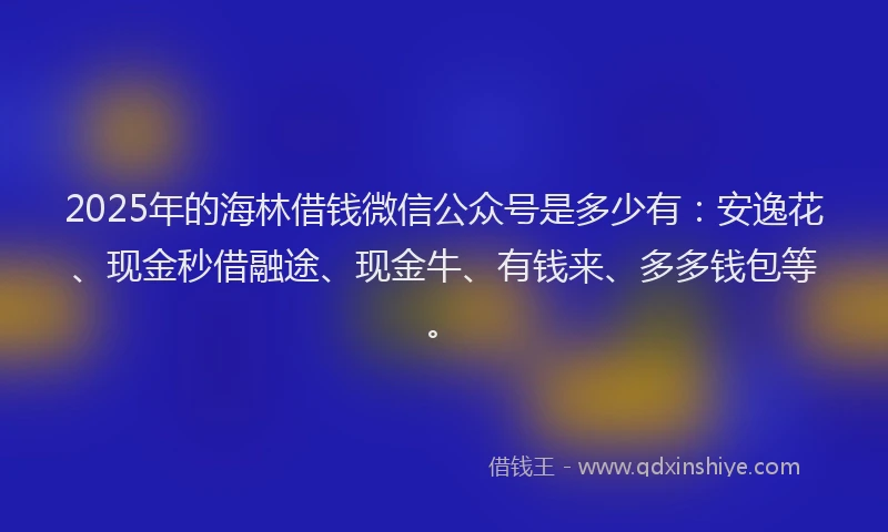2025年的海林借钱微信公众号是多少有：安逸花、现金秒借融途、现金牛、有钱来、多多钱包等。
