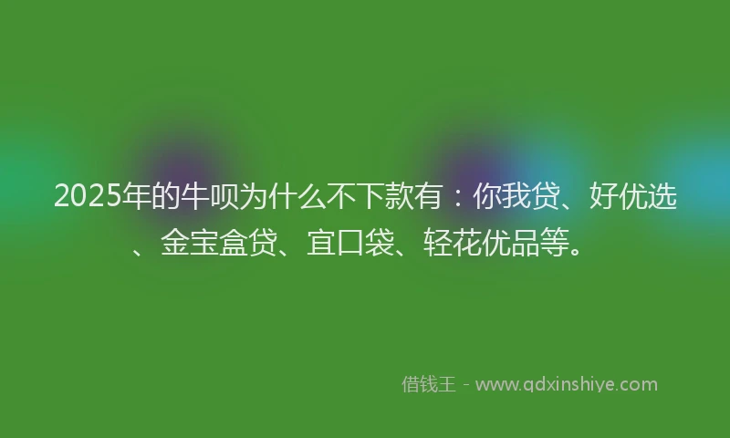 2025年的牛呗为什么不下款有：你我贷、好优选、金宝盒贷、宜口袋、轻花优品等。