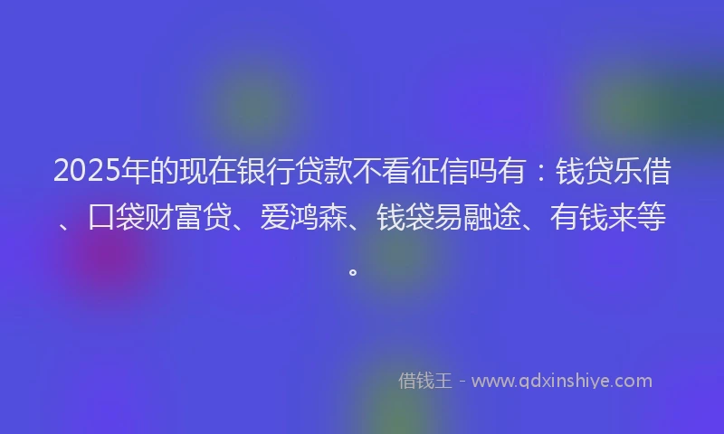 2025年的现在银行贷款不看征信吗有：钱贷乐借、口袋财富贷、爱鸿森、钱袋易融途、有钱来等。