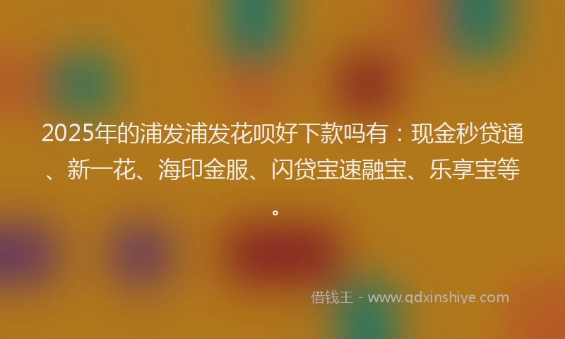 2025年的浦发浦发花呗好下款吗有：现金秒贷通、新一花、海印金服、闪贷宝速融宝、乐享宝等。