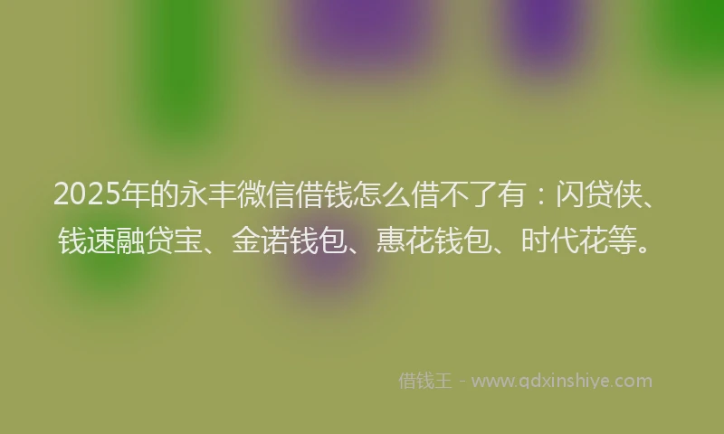 2025年的永丰微信借钱怎么借不了有：闪贷侠、钱速融贷宝、金诺钱包、惠花钱包、时代花等。