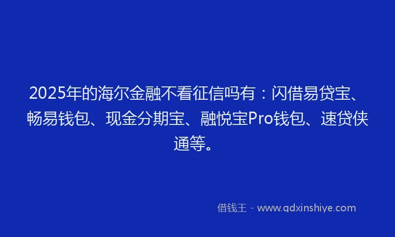 2025年的海尔金融不看征信吗有：闪借易贷宝、畅易钱包、现金分期宝、融悦宝Pro钱包、速贷侠通等。