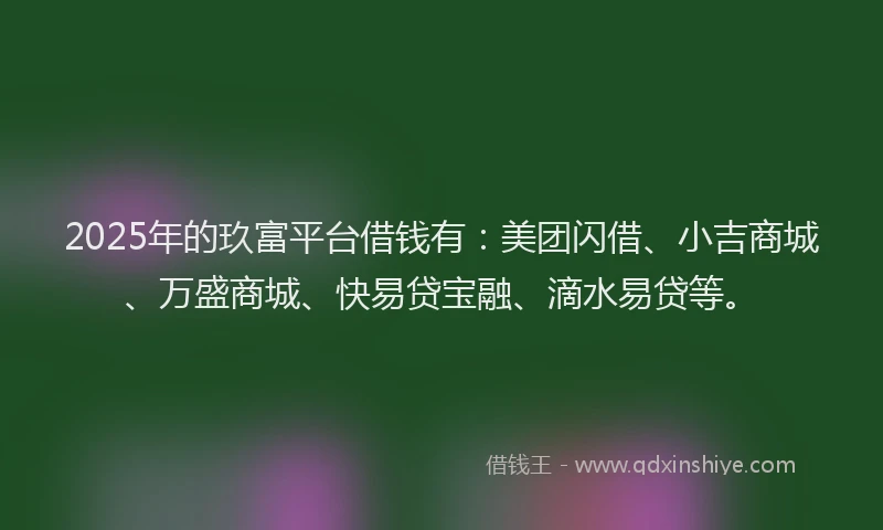 2025年的玖富平台借钱有：美团闪借、小吉商城、万盛商城、快易贷宝融、滴水易贷等。