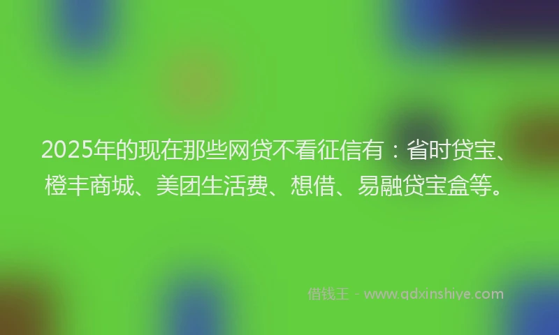 2025年的现在那些网贷不看征信有：省时贷宝、橙丰商城、美团生活费、想借、易融贷宝盒等。