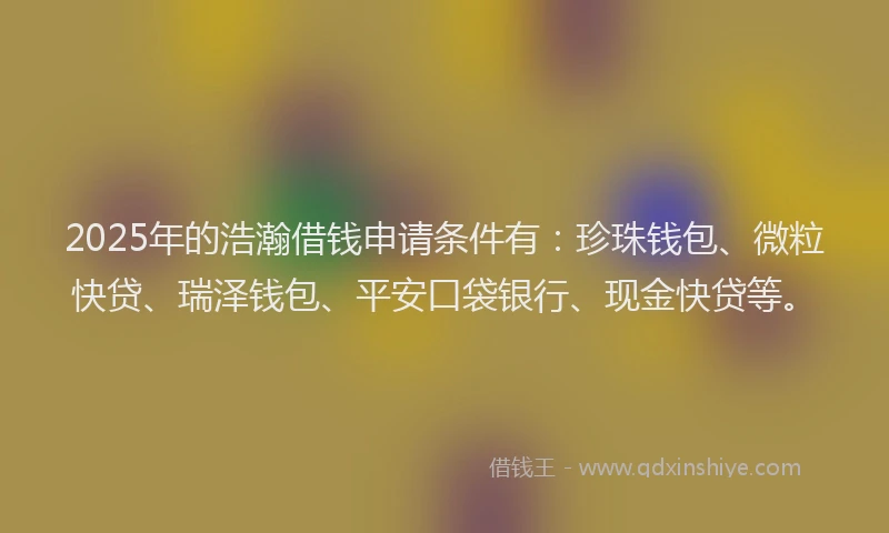 2025年的浩瀚借钱申请条件有：珍珠钱包、微粒快贷、瑞泽钱包、平安口袋银行、现金快贷等。