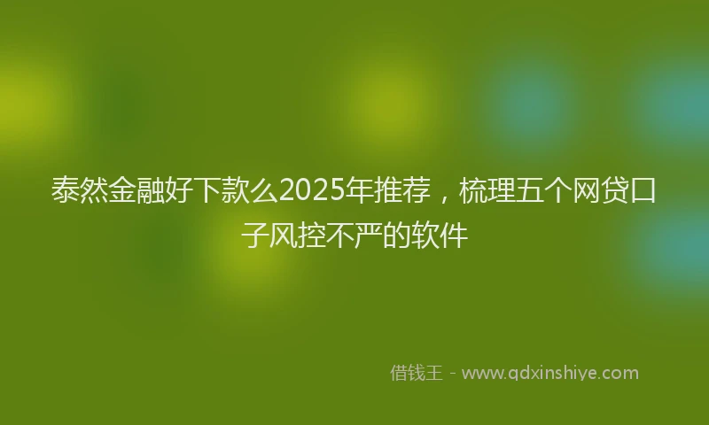 泰然金融好下款么2025年推荐，梳理五个网贷口子风控不严的软件